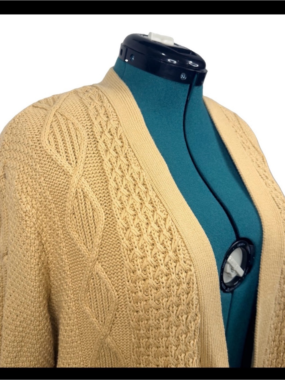 L.L. Bean Signature Mixed Cable Knit Open Front Cardigan in Golden Yellow Large - Picture 2 of 4